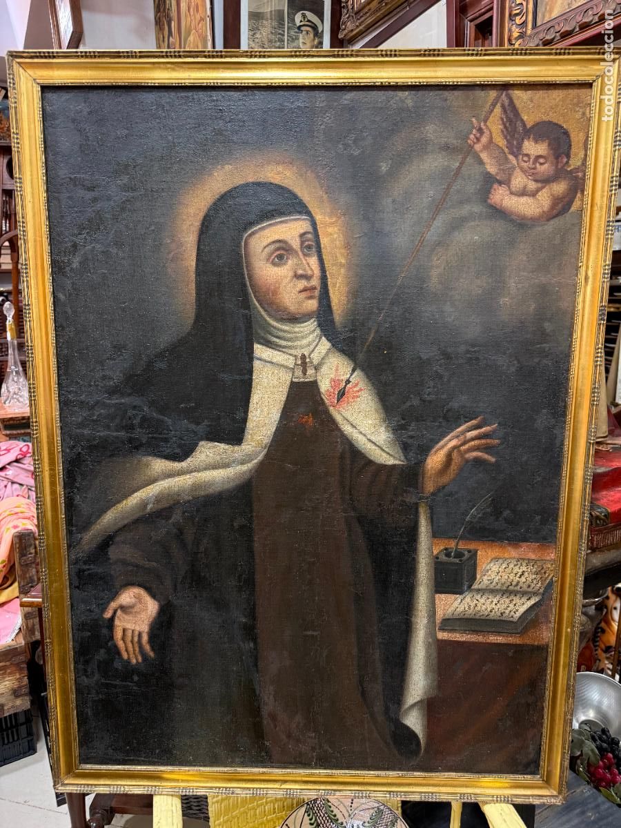 Arte: OLEO SOBRE LIENZO SIGLO XVIII SANTA TERESA DE JESUS - MEDIDA MARCO 103X77 CM - RELIGIOSO
