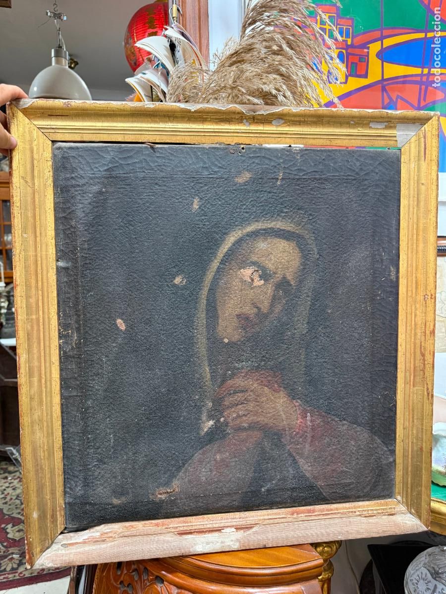 Arte: ANTIGUO OLEO SOBRE LIENZO RELIGIOSO PARA RESTAURAR - MEDIDA TOTAL 64X60 E INTERIOR 53,5X49,5 CM