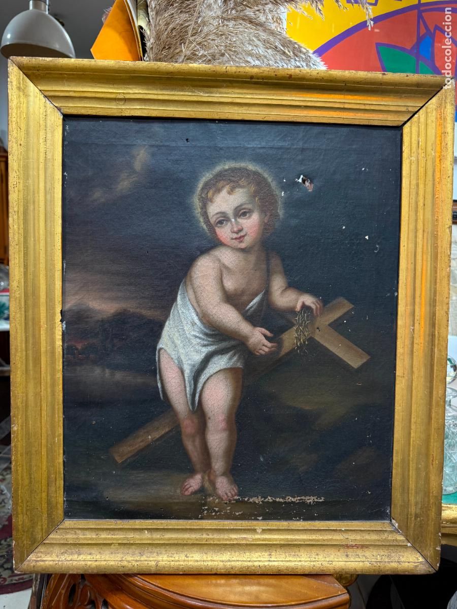 Arte: OLEO SOBRE LIENZO NI&Ntilde;O DE DIOS PASIONARIO - MEDIDA TOTAL 53X46 CM E INTERIOR 43X36 CM - RELIGIOSO