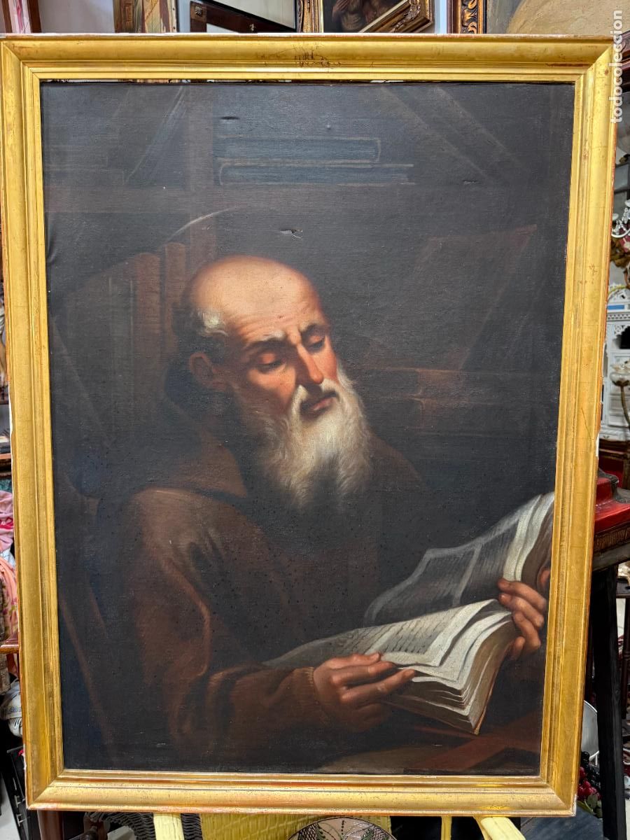 Arte: ANTIGUO OLEO SOBRE LIENZO IMAGEN DE FRAY ISIDORO DE SEVILLA - MEDIDA 114X85 CM - RELIGIOSO