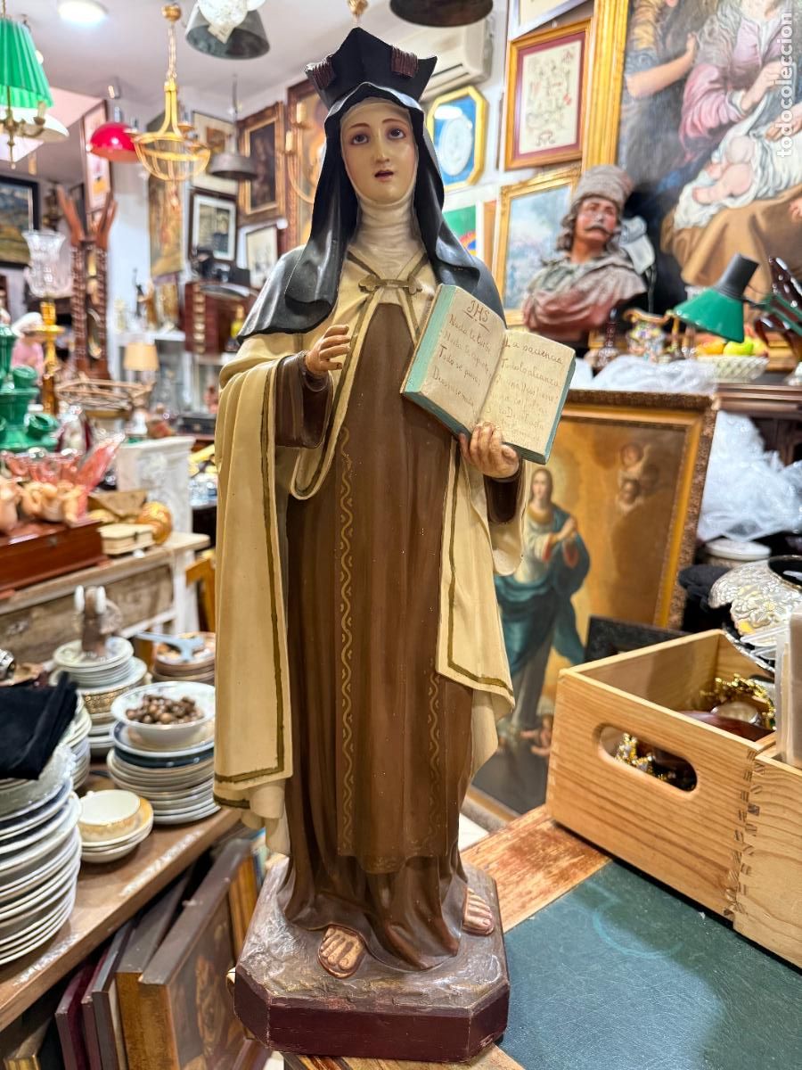 Arte: ANTIGUA IMAGEN SANTA TERESA DE JESUS DE OLOT Y OJOS DE CRISTAL - MEDIDA 62 CM - RELIGIOSO