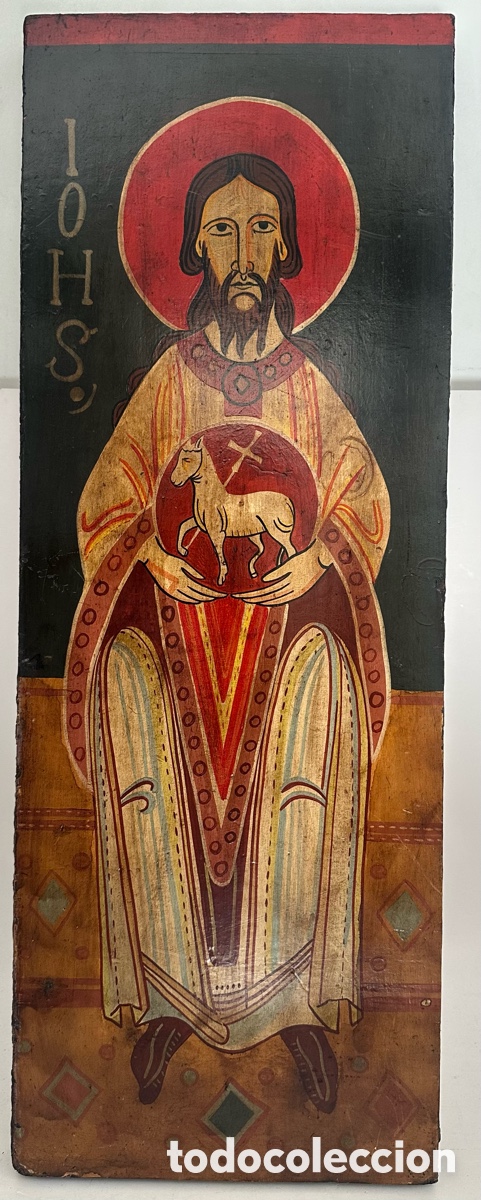 Arte: PRECIOSA REPRODUCCION DE RETABLO CATALAN DEL SIGLO XII ,JESUCRISTO COMO CORDERO DE DIOS.