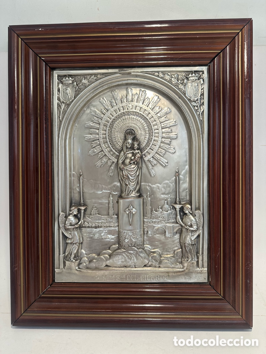 Arte: ANTIGUO RELIEVE VIRGEN DEL PILAR EN LATON PLATEADO.