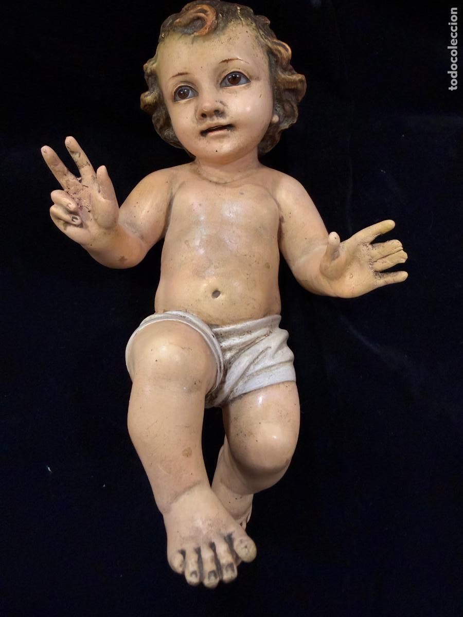 Arte: ANTIGUO NI&Ntilde;O JESUS DE OLOT CON OJOS DE CRISTAL - MEDIDA 20 CM - RELIGIOSO - BELEN