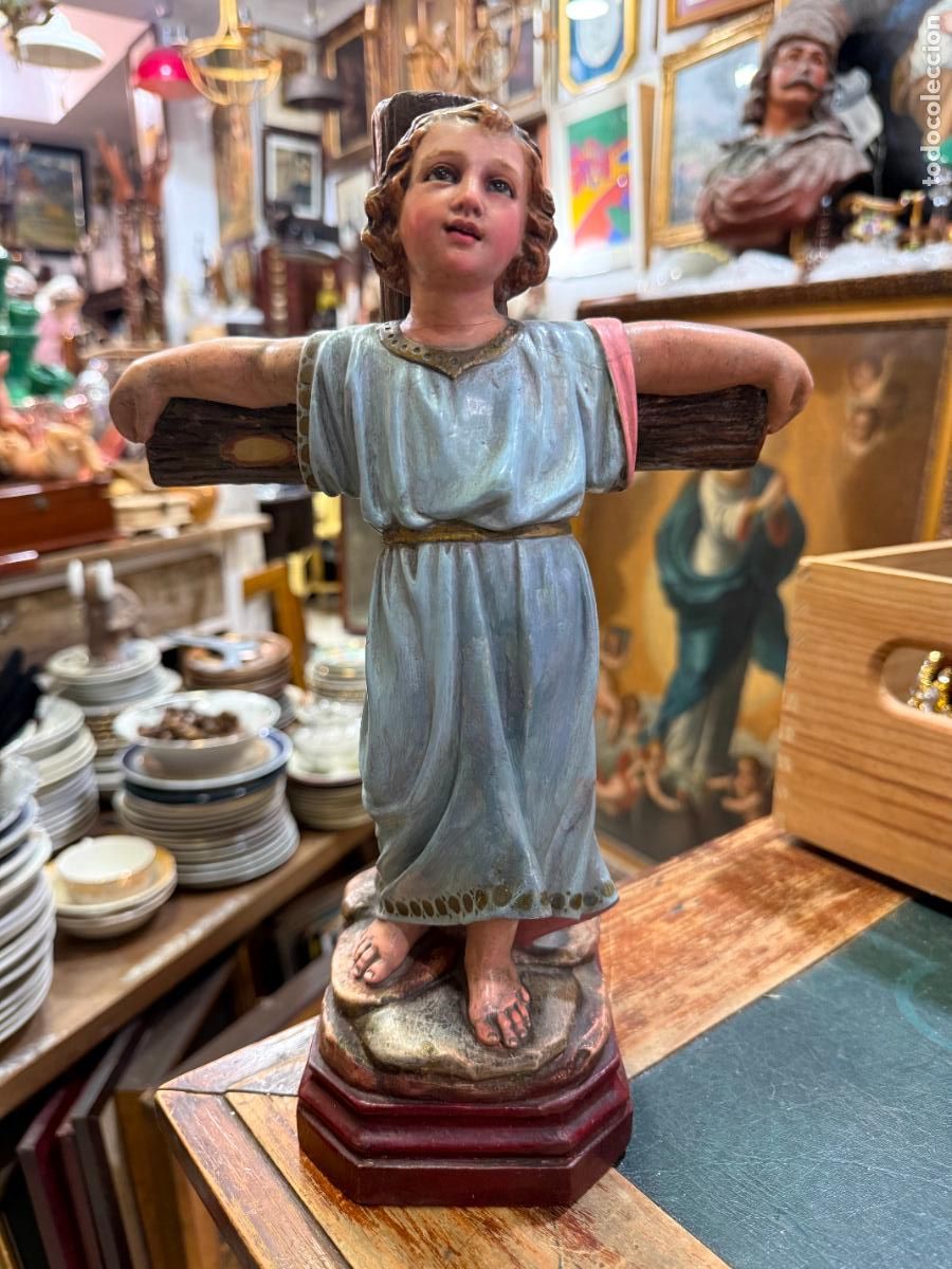 Arte: ANTIGUO NI&Ntilde;O JESUS PASIONARIO DE OLOT CON OJOS DE CRISTAL - MEDIDA 33 CM - RELIGIOSO
