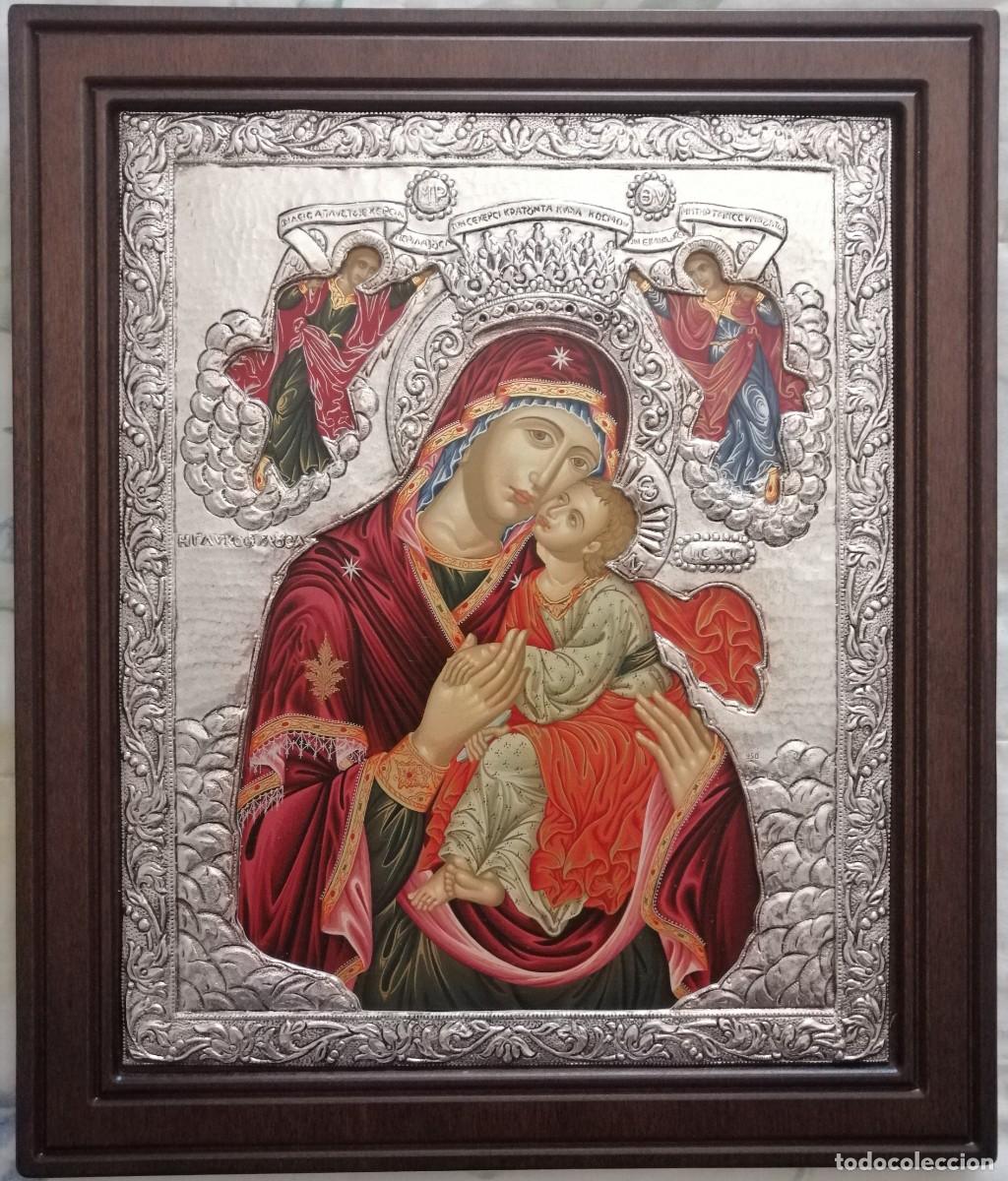 Arte: GRAN ICONO BIZANTINO BELLAMENTE LABRADO EN PLATA 950. 36 X 43 CM. 2,4 KGS. CERTIFICADO Y CONTRASTADO