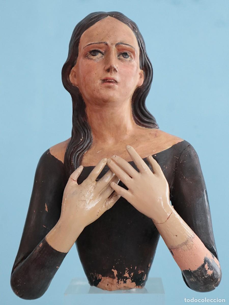 Arte: Virgen Dolorosa. Busto de imagen de vestir elaborada en terracota policromada. Siglos XVIII-XIX.
