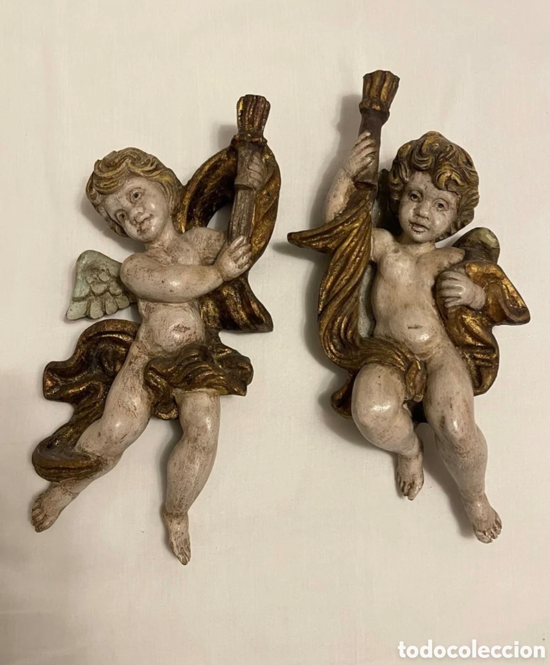Arte: Pareja de angeles de madera antiguos