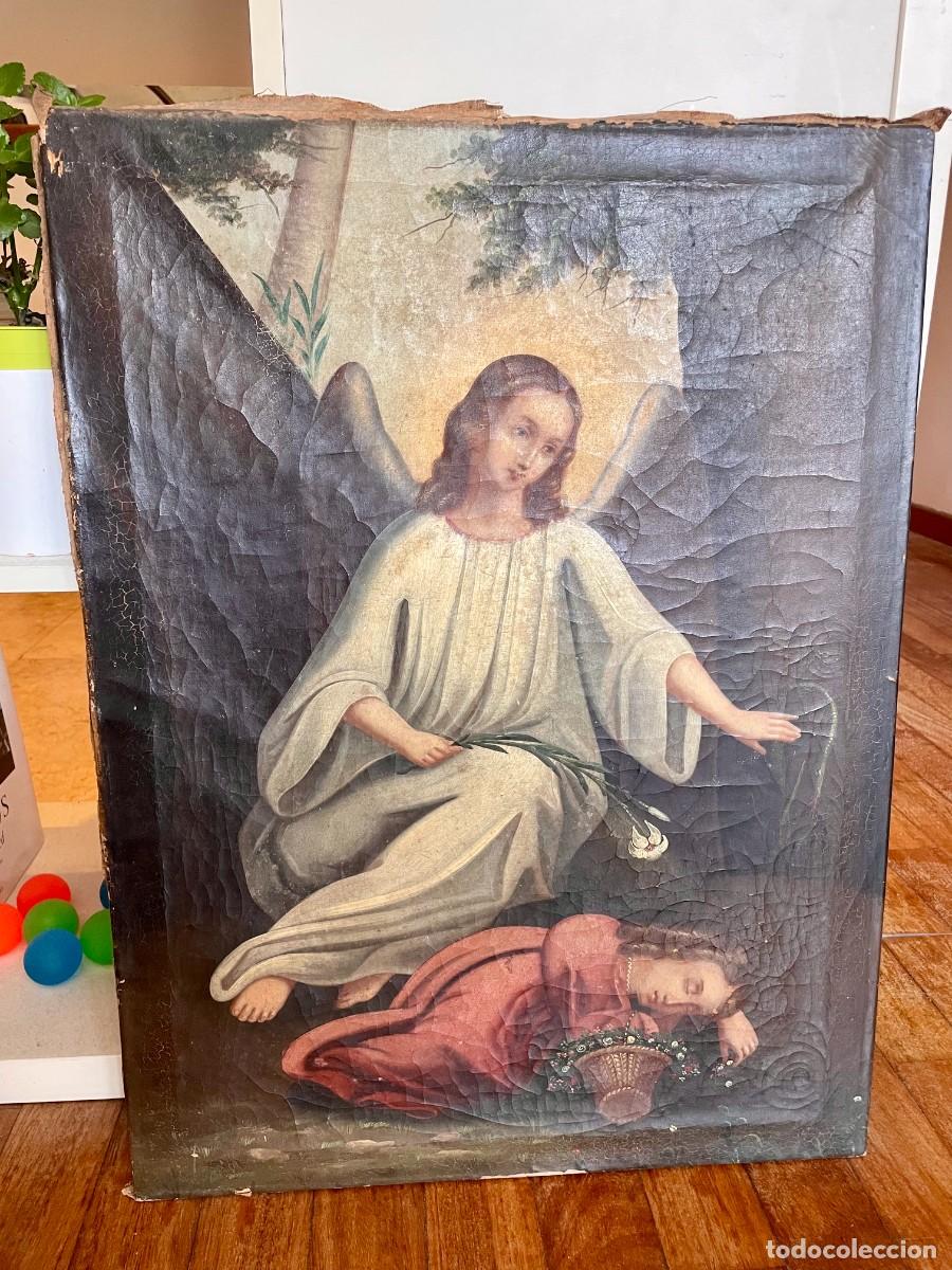 Arte: &Aacute;ngel de la Guarda. &Oacute;leo sobre lienzo siglo XIX