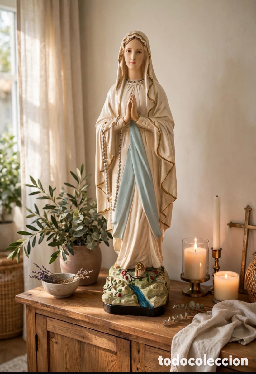Art: Escultura religiosa. Virgen Lourdes escayola. Gran tama&ntilde;o.