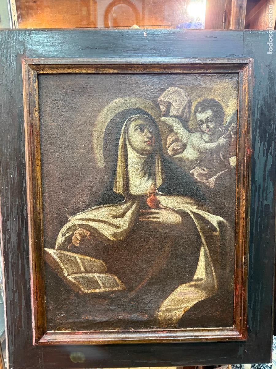 Arte: OLEO SOBRE LIENZO SANTA TERESA DE JESUS SIGLO XVIII - MEDIDA MARCO 85X69 CM - RELIGIOSO
