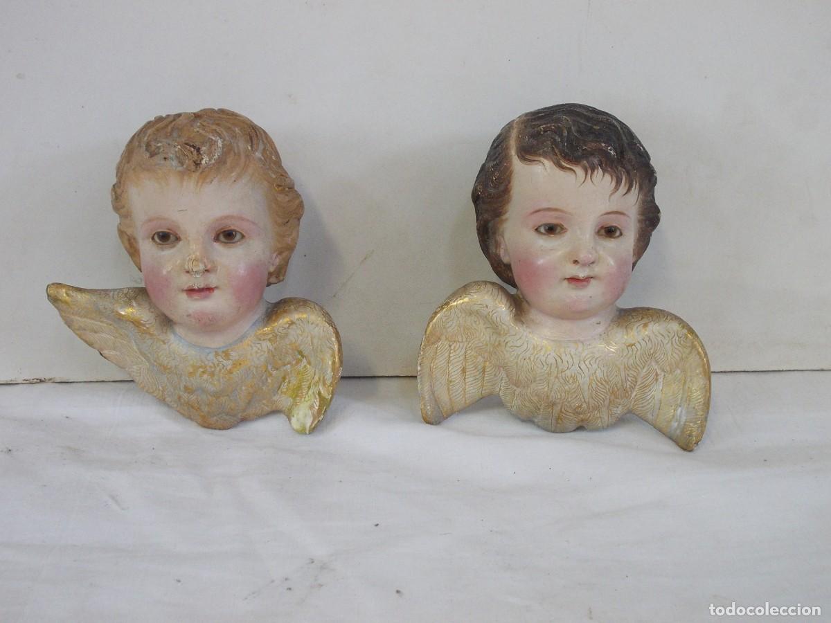 Arte: Pareja de antiguos y bell&iacute;simos &aacute;ngeles o querubines elaborados en madera tallada y policromada