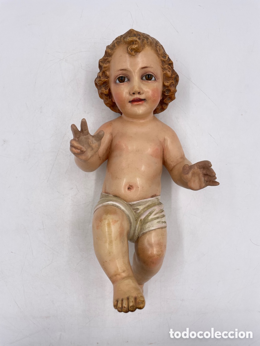 Arte: Escultura religiosa antigua. Ni&ntilde;o Jes&uacute;s. cooperaci&oacute;n de artes decorativas Olot. Belen. Nacimiento.