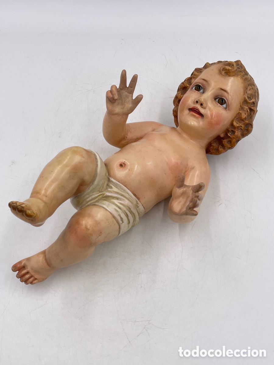 Arte: Escultura religiosa antigua. Ni&ntilde;o Jes&uacute;s. cooperaci&oacute;n de artes decorativas Olot. Belen. Nacimiento.