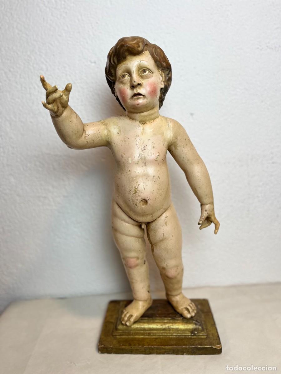 Arte: NI&Ntilde;O JES&Uacute;S BENDICIENDO TALLA MADERA POLICROMADA ESCULTURA RELIGIOSA SIGLOS XIX