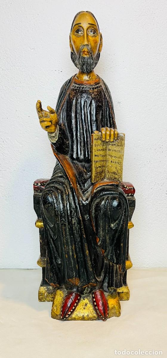 Arte: MOIS&Eacute;S TABLAS DE LA LEY TALLA MADERA POLICROMADA ESCULTURA RELIGIOSA SIGLO XX 60 CM
