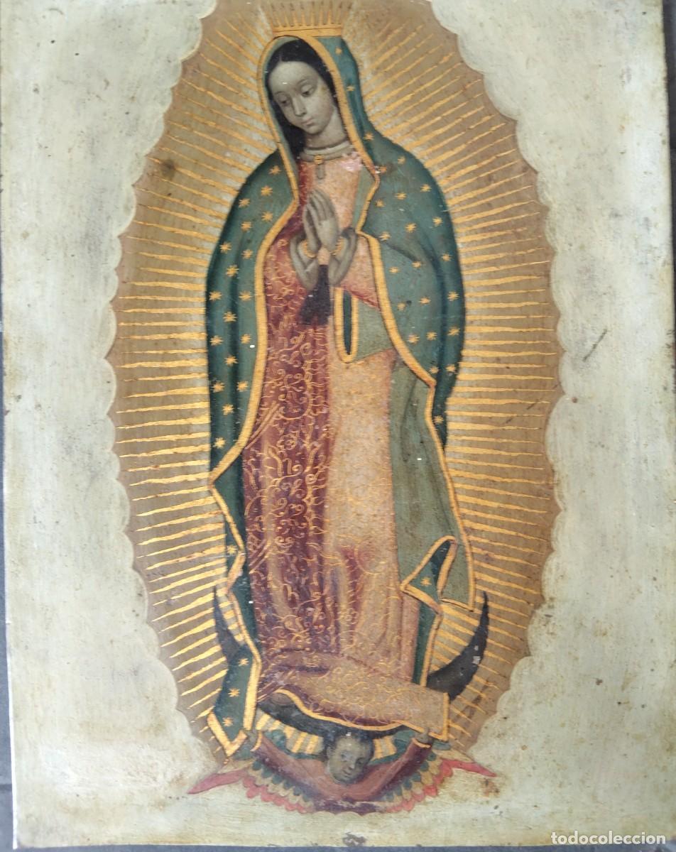 Arte: Escuela mejicana S.XVIII Virgen de Guadalupe &oacute;leo sobre cobre