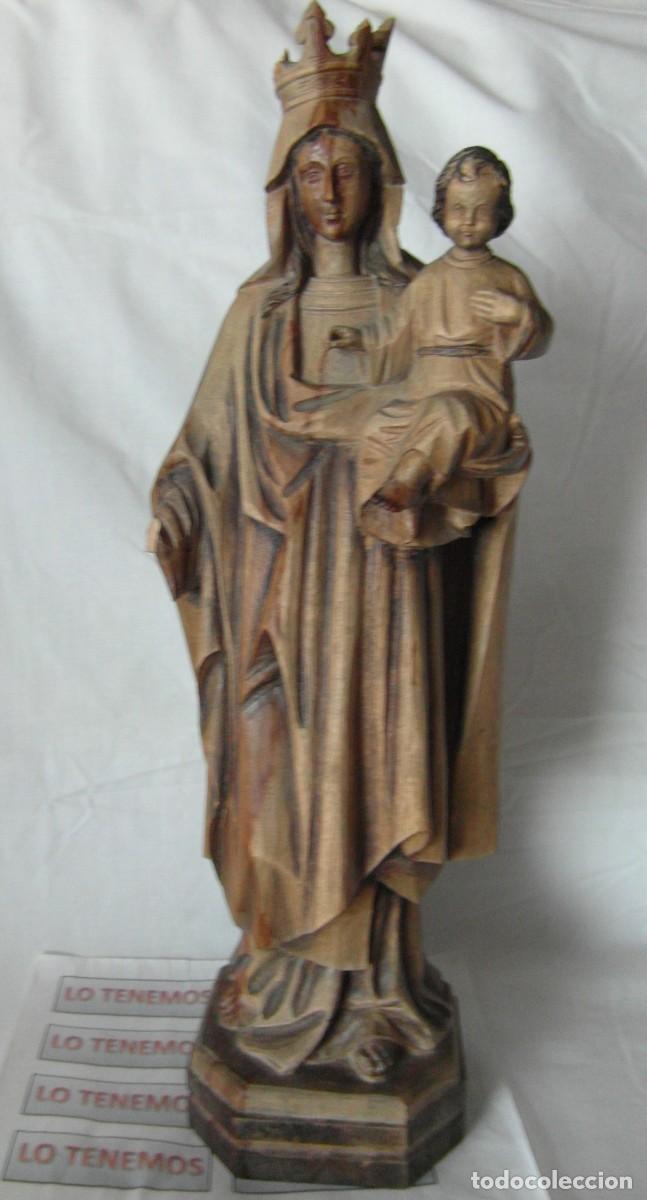 Arte: Preciosa virgen del Carmen tallada en madera con firma OURO 40cm