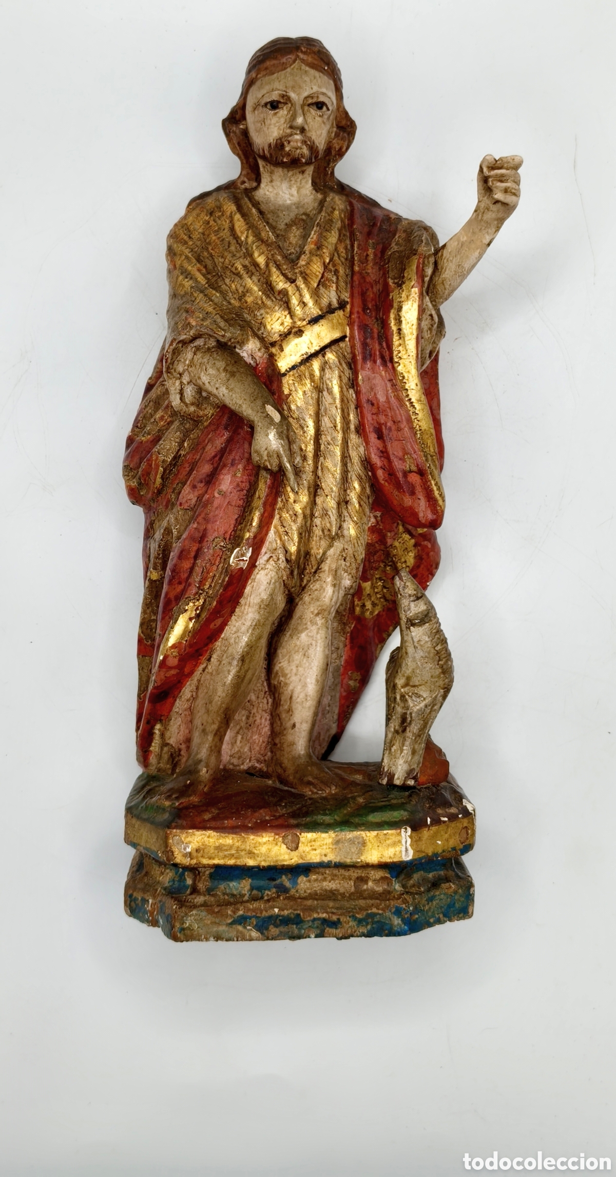 Arte: Talla Religiosa Madera Policromada S.XVII- San Juan Bautista -Barroco - Dedos intactos