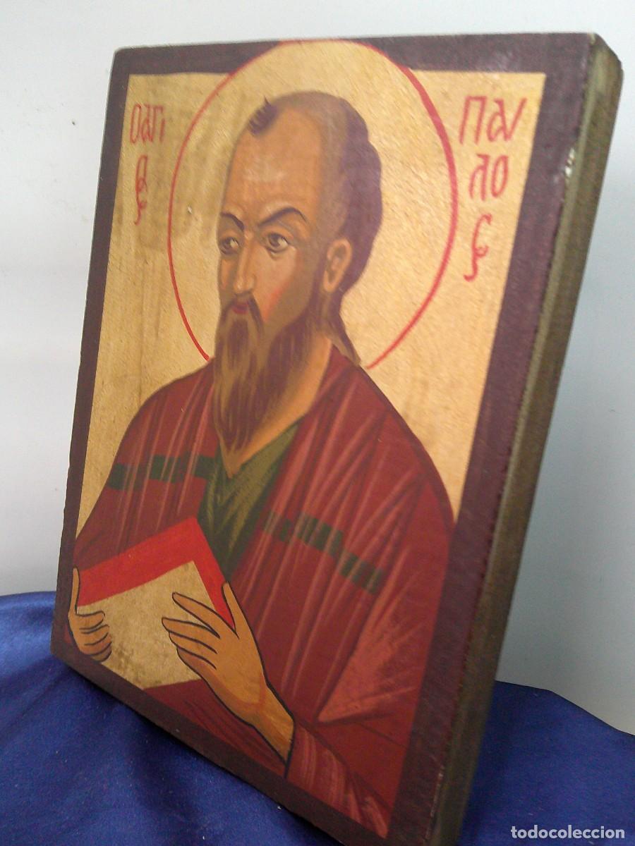 Arte: &iexcl;&iexcl; ICONO RUSO: St. PAVEL. (San PABLO)Sobre Madera.&rdquo;CERTIFICADO&rdquo; Pintado con Fino PAN D ORO. !!C-33