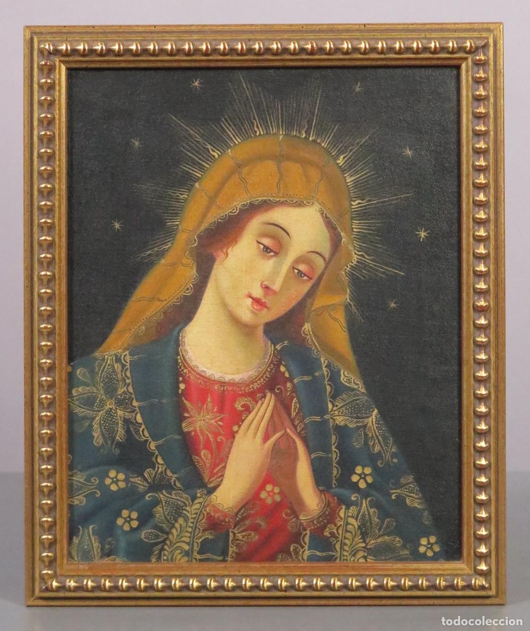 Arte: VIRGEN MARIA. OLEO S/ LIENZO ADHERIDO A TABLE. ESCUELA CUZQUE&Ntilde;A. SIGLO XX