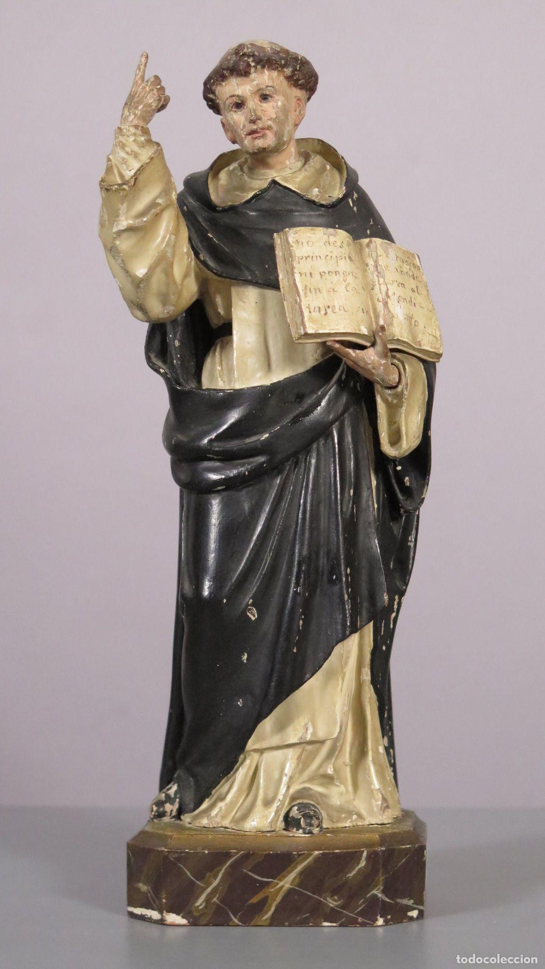 Arte: SANTO TOMAS DE AQUINO. MADERA TALLADA Y POLICROMADA. OJOS DE VIDRIO. SIGLO XIX. ESCUELA ESPA&Ntilde;OLA