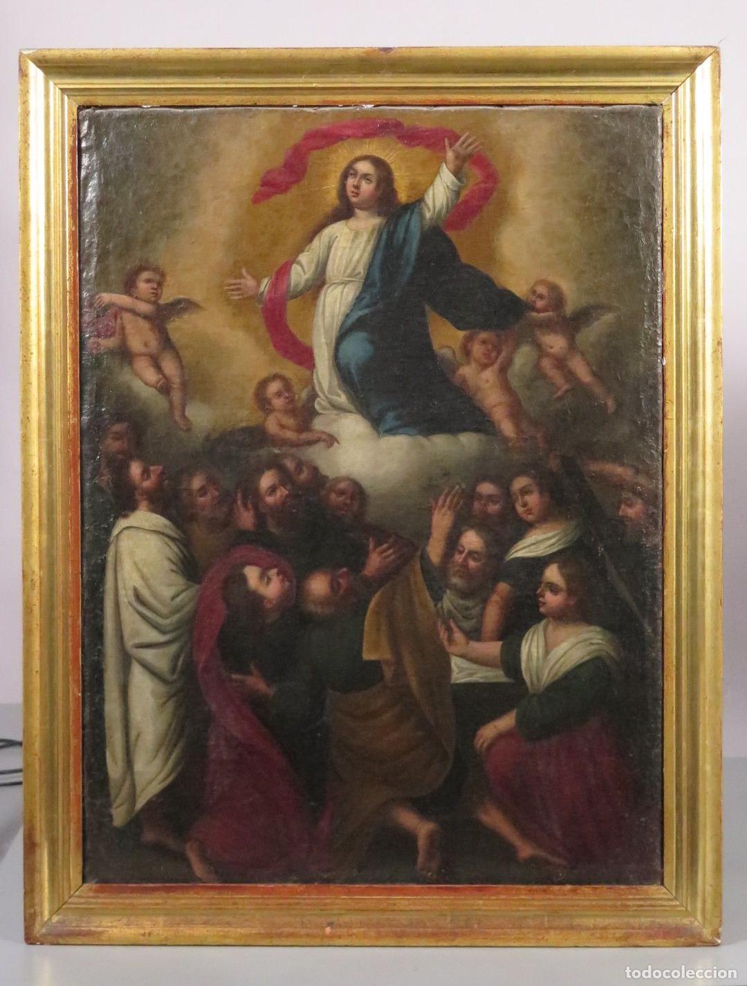Arte: ASCENSION DE LA VIRGEN. OLEO S/ LIENZO. SIGLO XVIII. MARCO DE EPOCA. ESCUELA ESPA&Ntilde;OLA