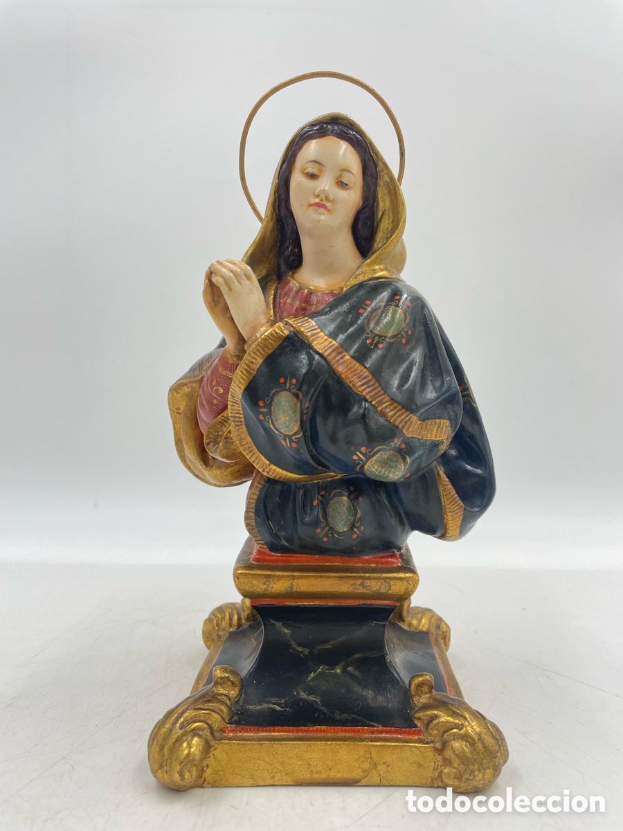 Arte: Escultura religiosa antigua. Busto virgen Mar&iacute;a escayola.