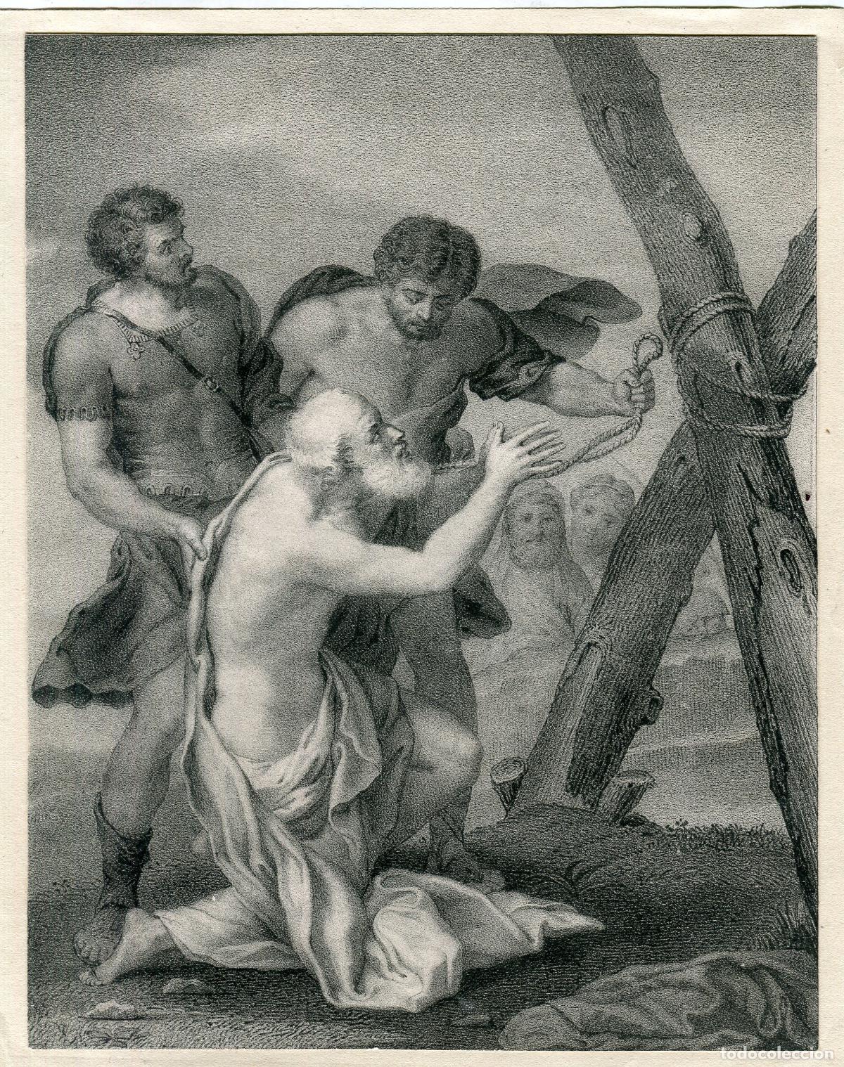 Arte: Martirio de un santo, escena barroca - litograf&iacute;a original antigua - s. XIX