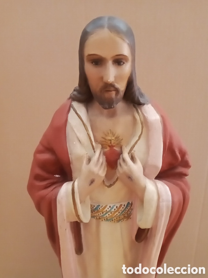 Arte: 54cm.ANTIGUO SAGRADO CORAZ&Oacute;N DE JES&Uacute;S