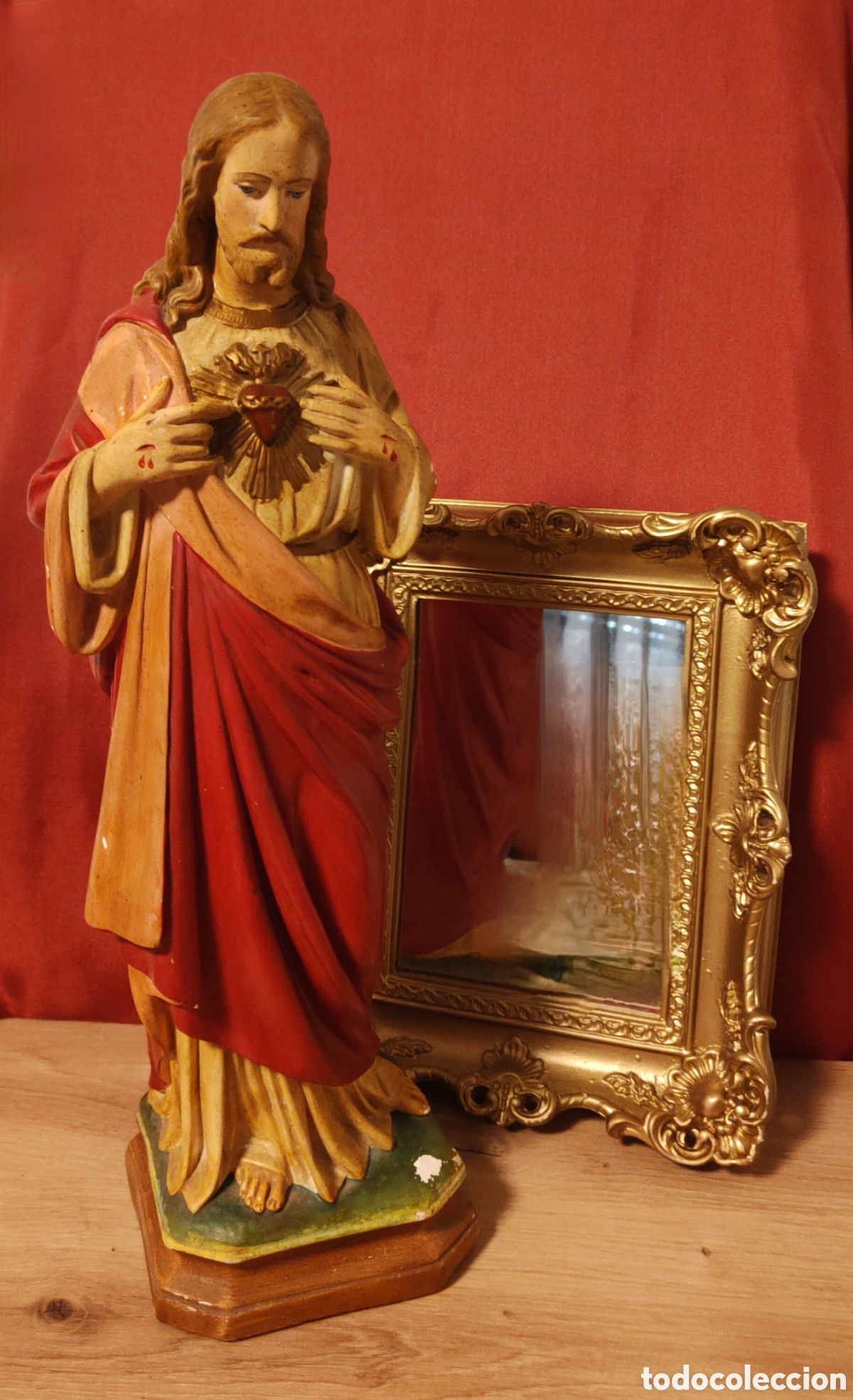 Arte: Antiguo Sagrado Coraz&oacute;n de Jes&uacute;s 41cm Vintage