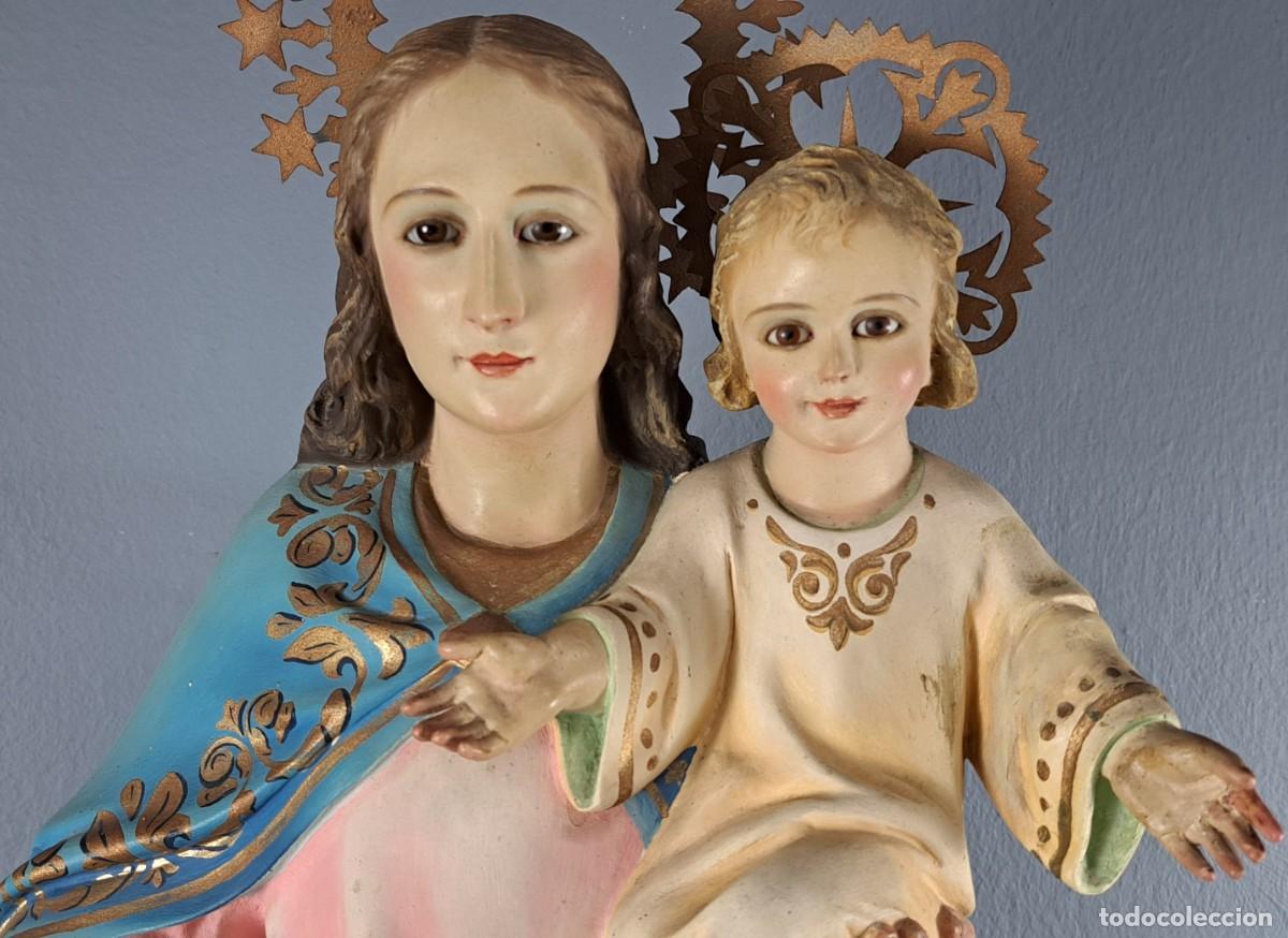 Arte: Virgen del Carmen con Ni&ntilde;o &ndash; figura olotina de gran calidad, 77 cm