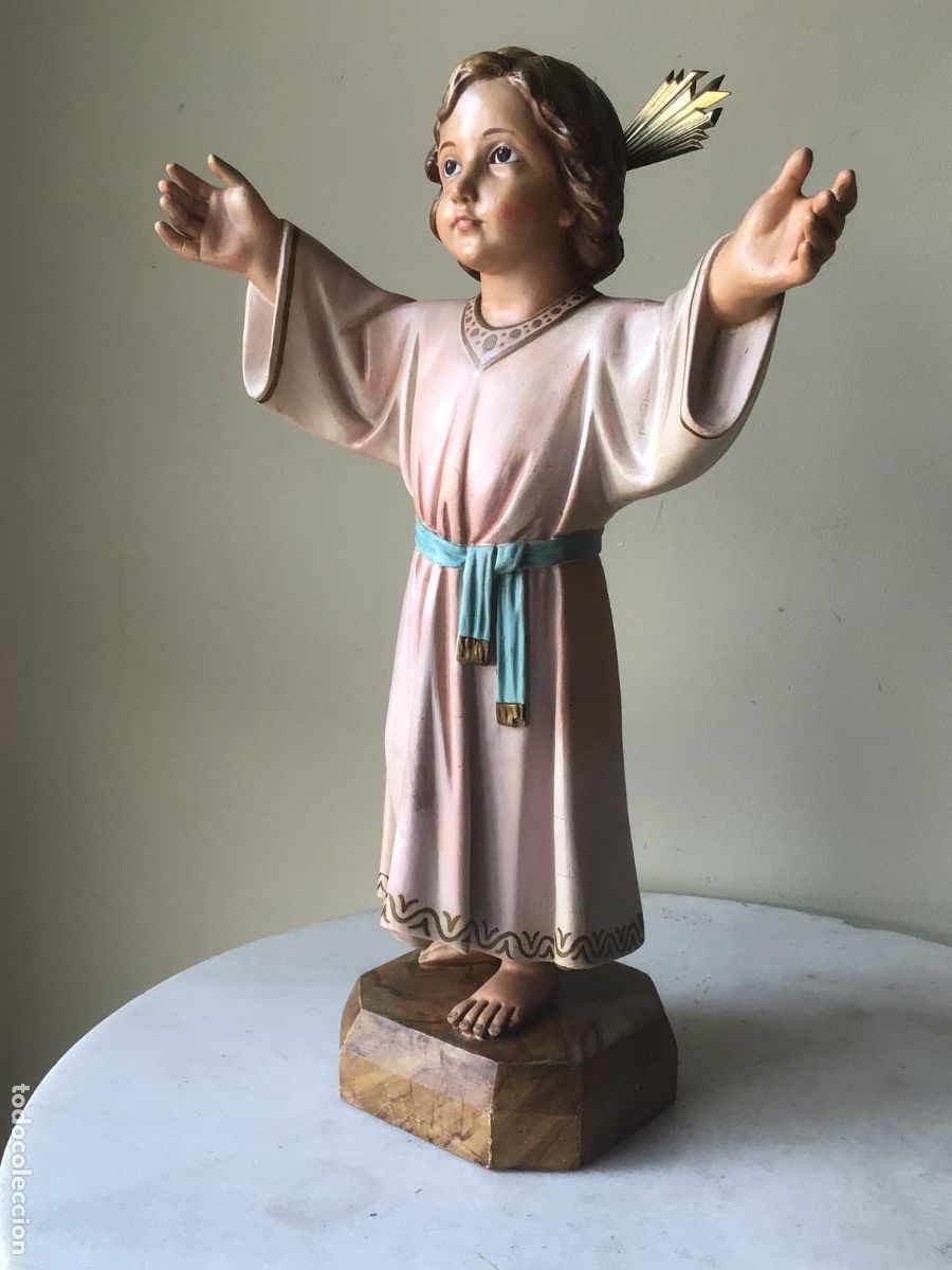 Arte: IMPRESIONANTE Y GRANDE FIGURA DE OLOT , NI&Ntilde;O JESUS CON BRAZOS EXTENDIDOS ,45 CM ALTO