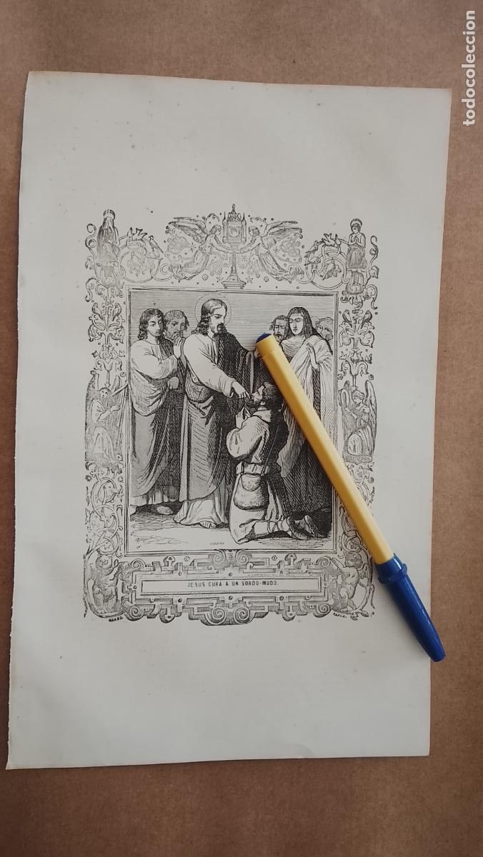 Arte: plancha Grabado LITOGRAFICO religioso del a&ntilde;o 1849 - CRISTO , JESUS CURA A UN SORDO MUDO SORDOMUDO