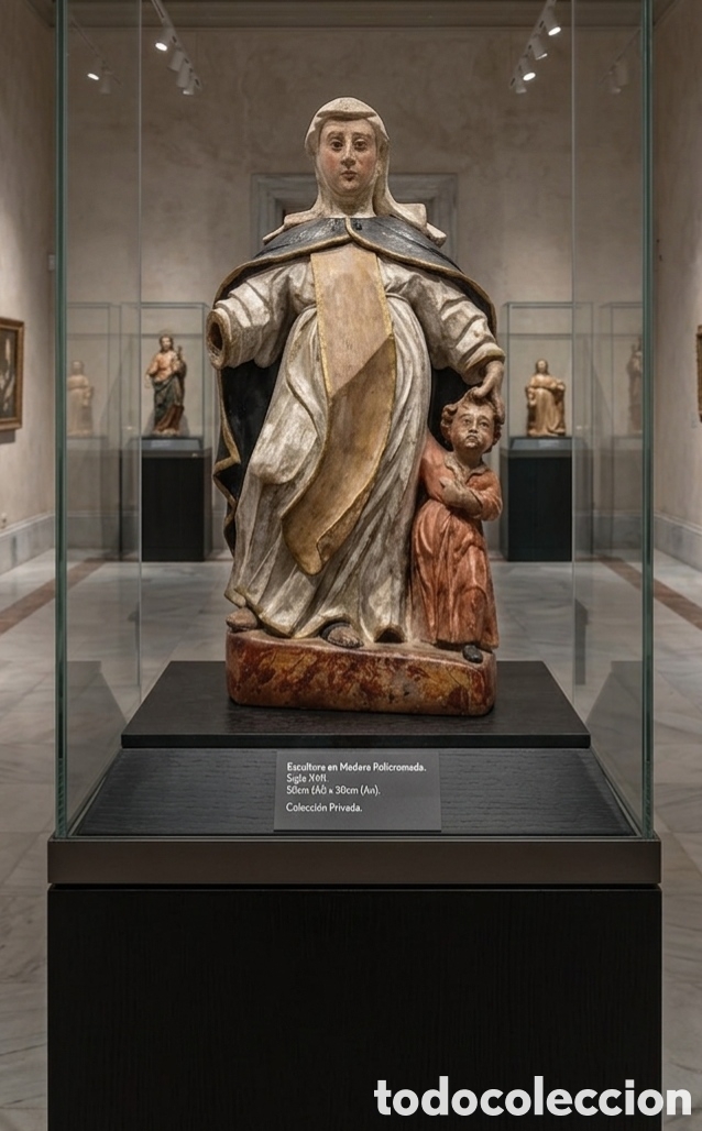 Arte: PIEZA DE ALTA &Eacute;POCA - IMPORTANTE SANTA ANA MAESTRA S. XVII | Madera Policromada y Estofada - 54cm