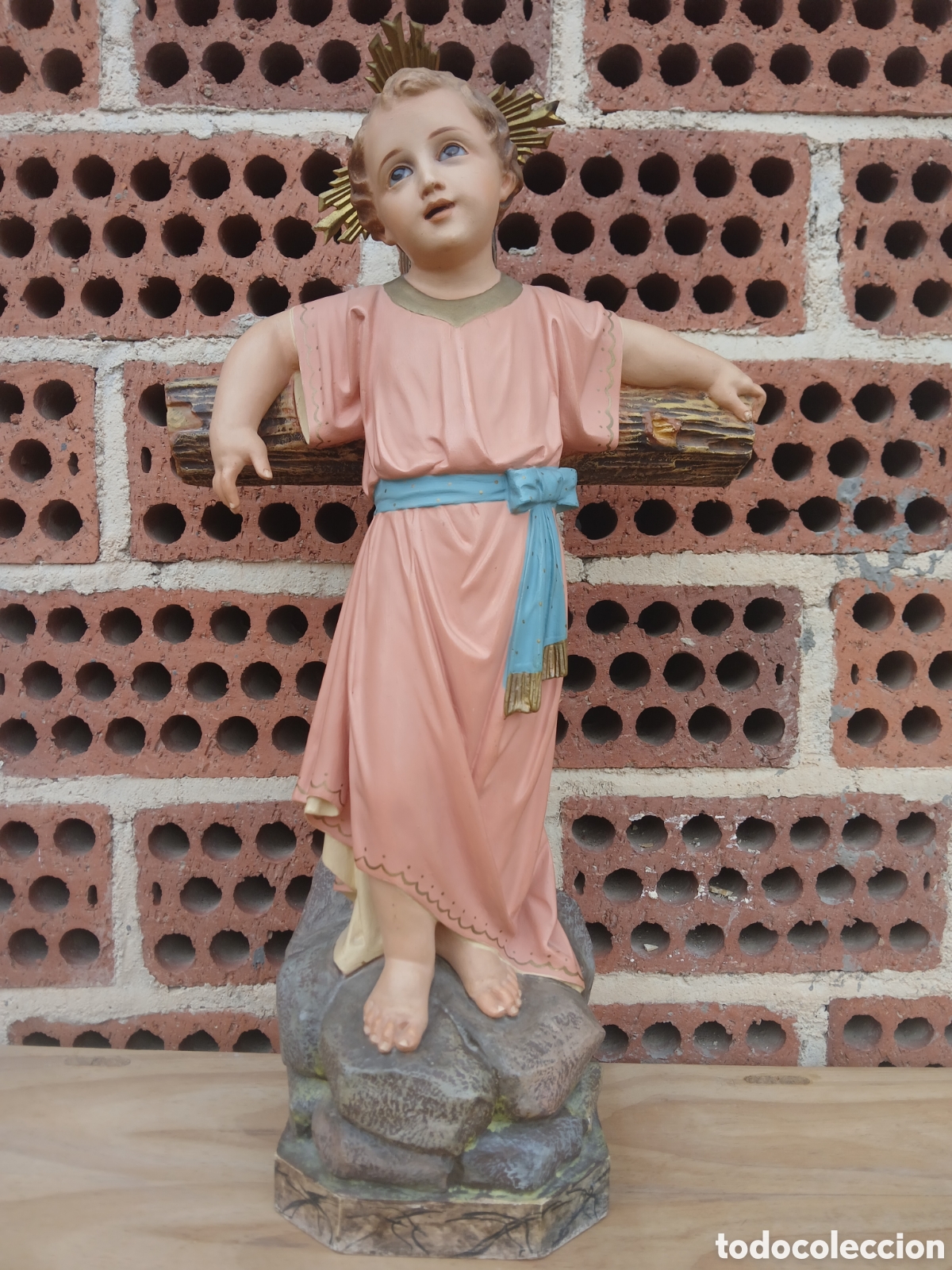 Arte: NI&Ntilde;O JESUS ESTUCO Y OJOS DE CRISTAL, SAN JUANITO EN CRUZ TIPO OLOT.