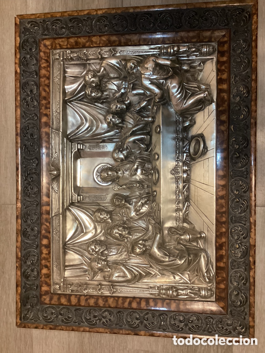 Arte: ANTIGUO RELIEVE LA &Uacute;LTIMA CENA &ndash; MARCO DECORADO &ndash; JESUCRISTO Y AP&Oacute;STOLES