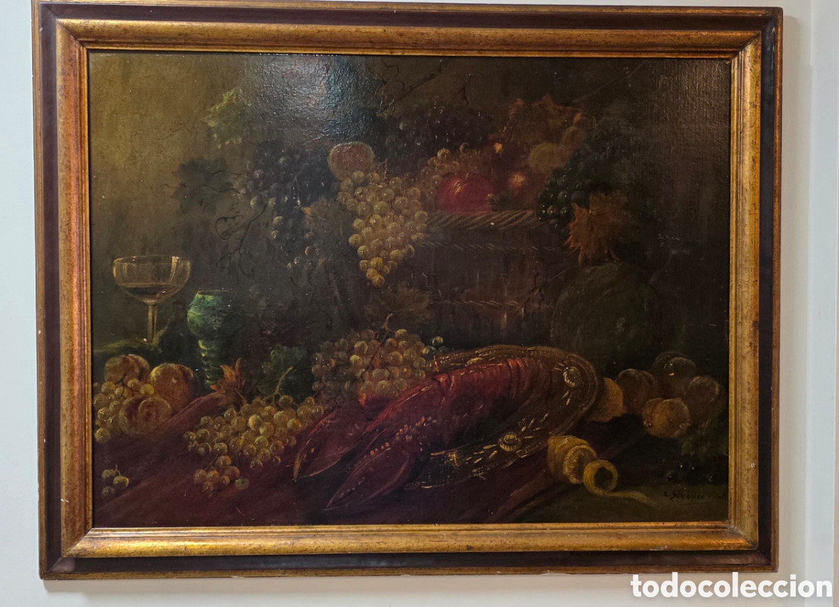 Arte: El Bodeg&oacute;n grande con langosta,frutas y vino