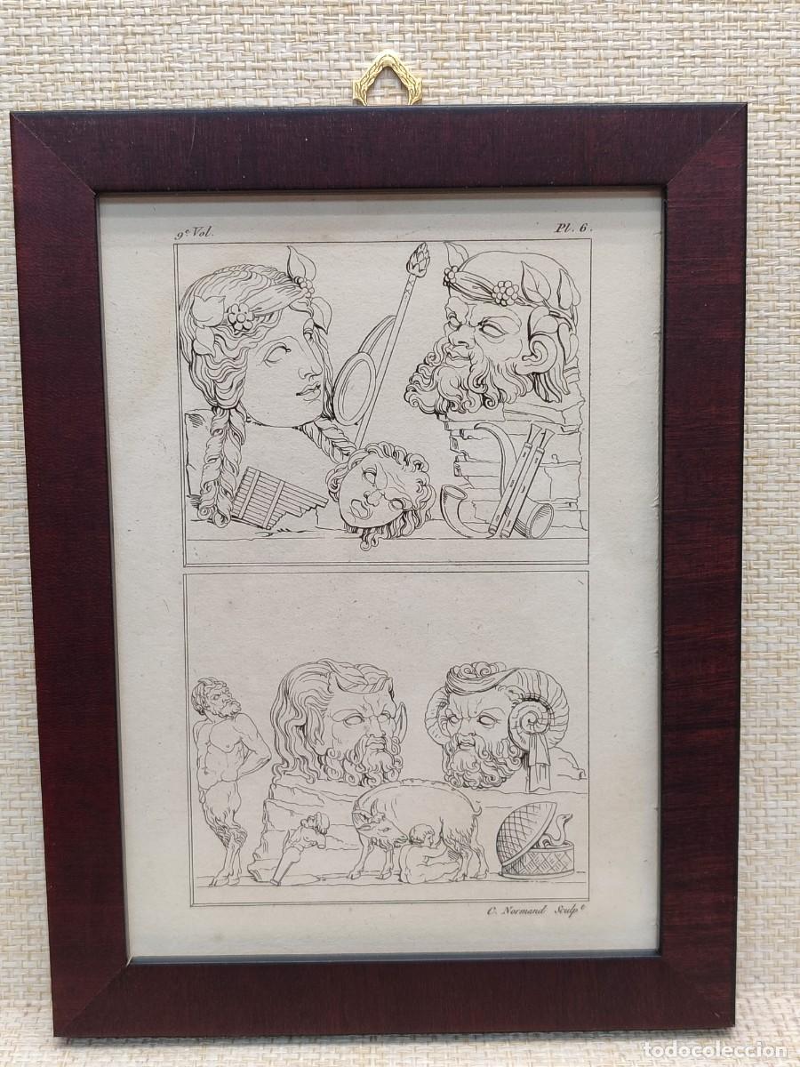Arte: Mascaras antiguas. Normand. Annales du musee s. XIX. Plancha 6. cuadro