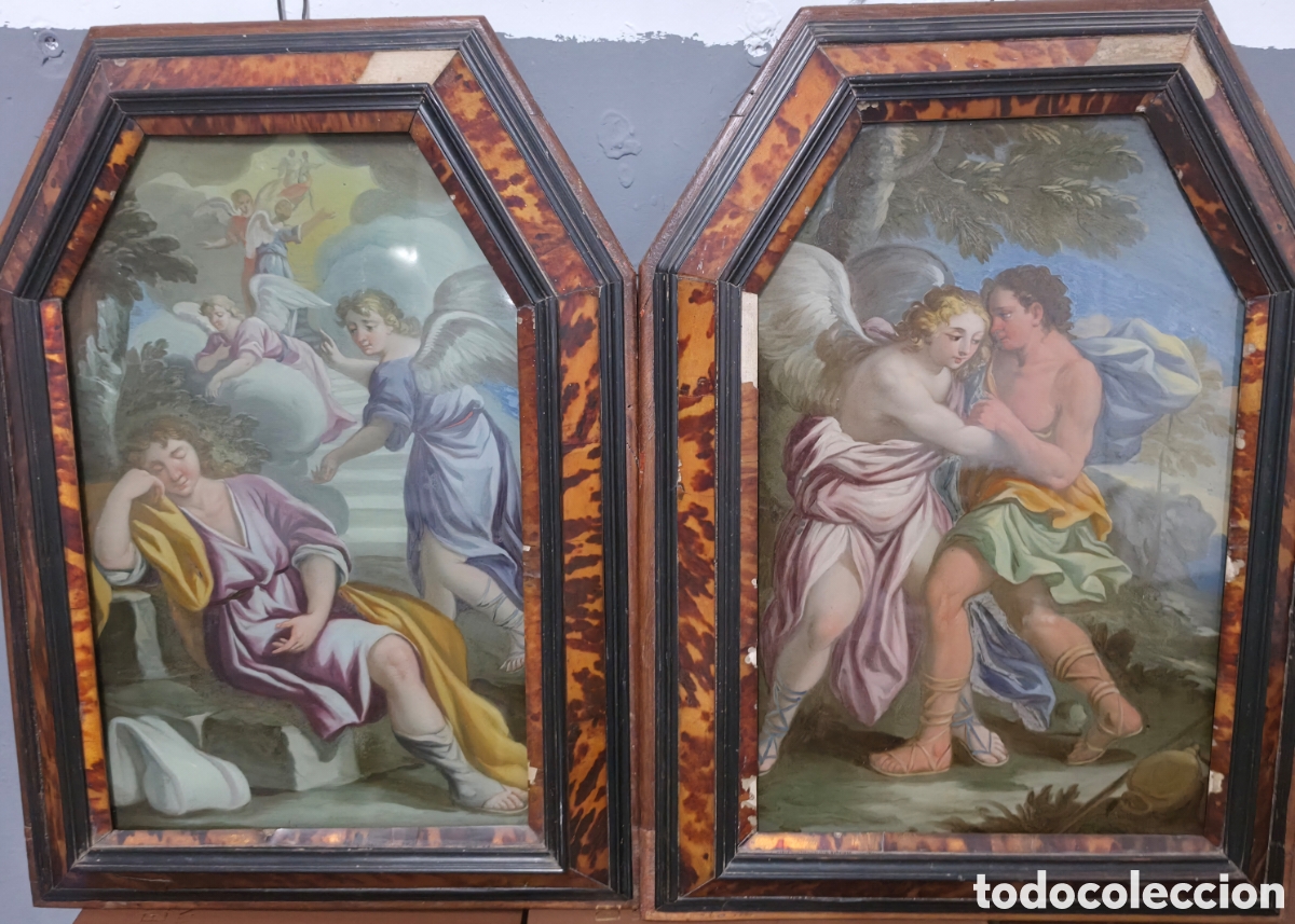 Arte: IMPORTANTE OLEOS SOBRE CRISTAL SIGLO XVIII CON MARCO DE CAREY - COPIA PIETRO DE DA CORTANA