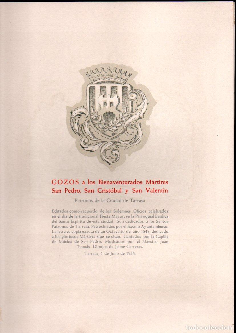 Arte: GOIGS - GOZOS A LOS M&Aacute;RTIRES S. PEDRO, S. CRIST&Oacute;BAL Y S. VALENT&Iacute;N PATRONOS DE TARRASA (1956) D&Iacute;PTICO