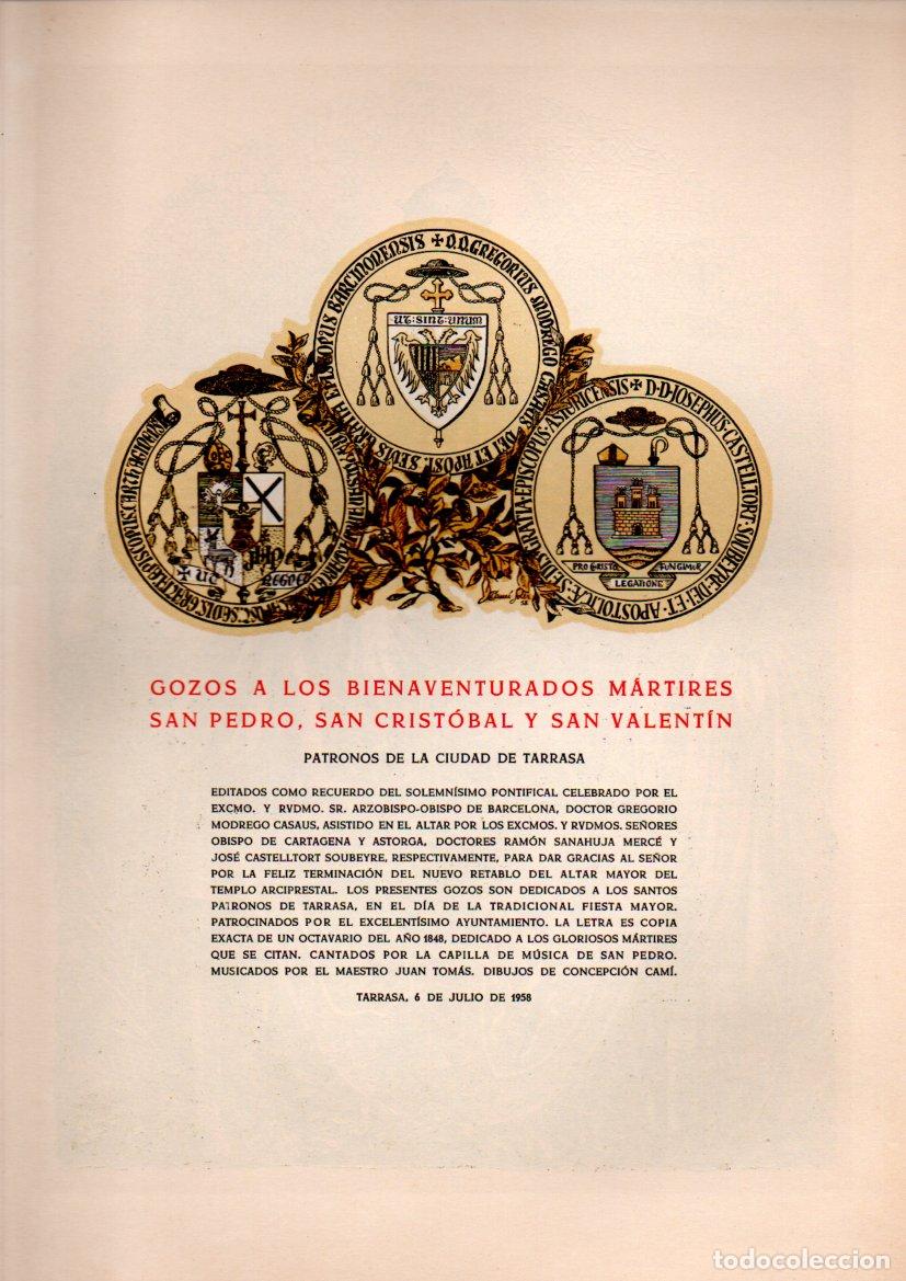 Arte: GOIGS - GOZOS A LOS M&Aacute;RTIRES S. PEDRO, S. CRIST&Oacute;BAL Y S. VALENT&Iacute;N PATRONOS DE TARRASA (1958) D&Iacute;PTICO