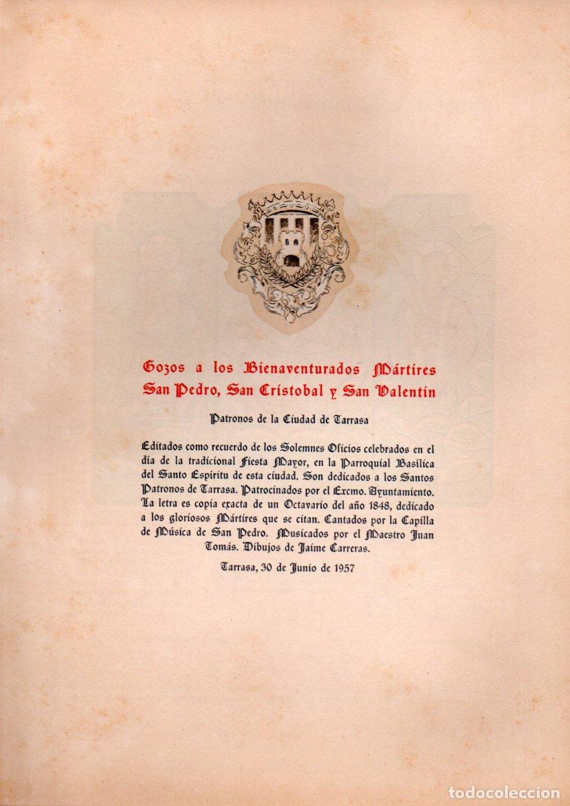 Arte: GOIGS - GOZOS A LOS M&Aacute;RTIRES S. PEDRO, S. CRIST&Oacute;BAL Y S. VALENT&Iacute;N PATRONOS DE TARRASA (1957) D&Iacute;PTICO