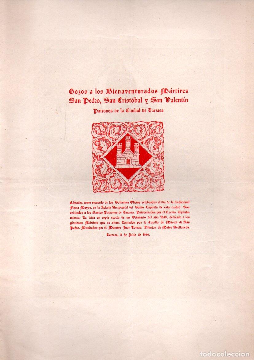 Arte: GOIGS - GOZOS A LOS M&Aacute;RTIRES S. PEDRO, S. CRIST&Oacute;BAL Y S. VALENT&Iacute;N PATRONOS DE TARRASA (1949) D&Iacute;PTICO