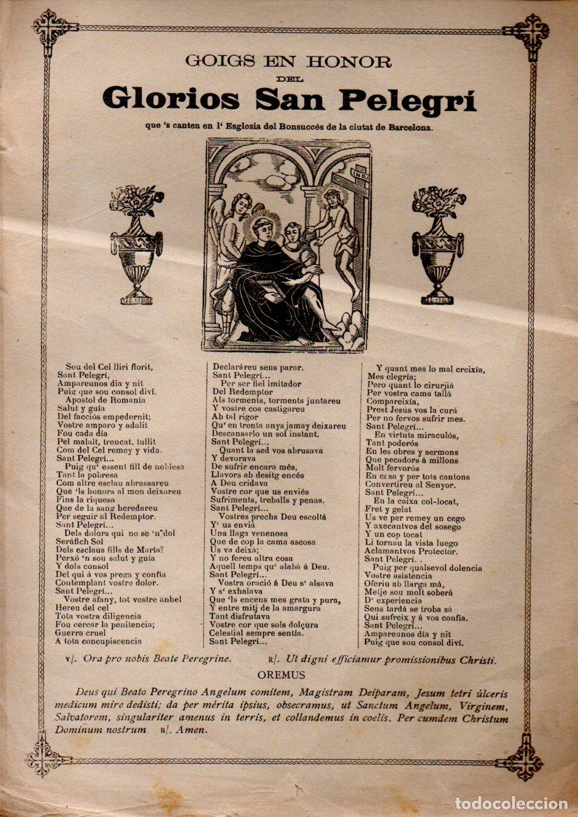 Arte: GOIGS EN HONOR DEL GLORI&Oacute;S SANT PELEGRI - ESGLESIA BONSUCC&Eacute;S BARCELONA (S.D.)