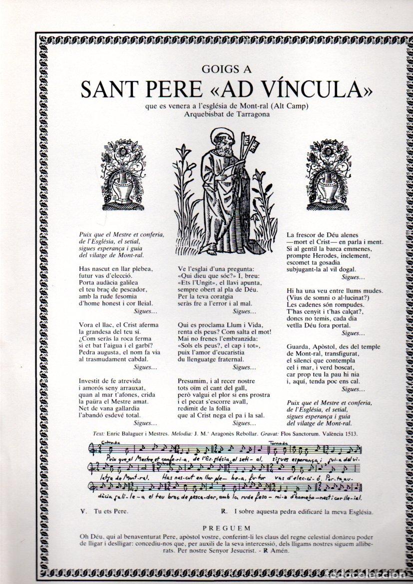 Arte: GOIGS A SANT PERE AD VINCULA MONT RAL (1987) AMICS DELS GOIGS