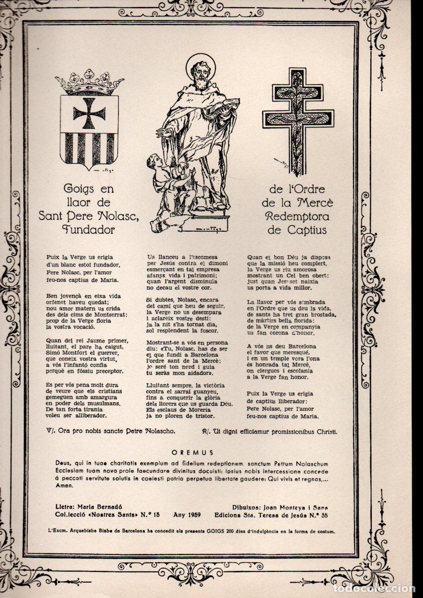 Arte: GOIGS A SANT PERE NOLASC (1959) ED. STA. TERESA DE JES&Uacute;S