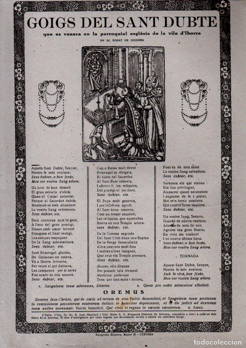 Arte: GOIGS DEL SANT DUPTE (TIP. MINERVA, CERVERA, S.D.)