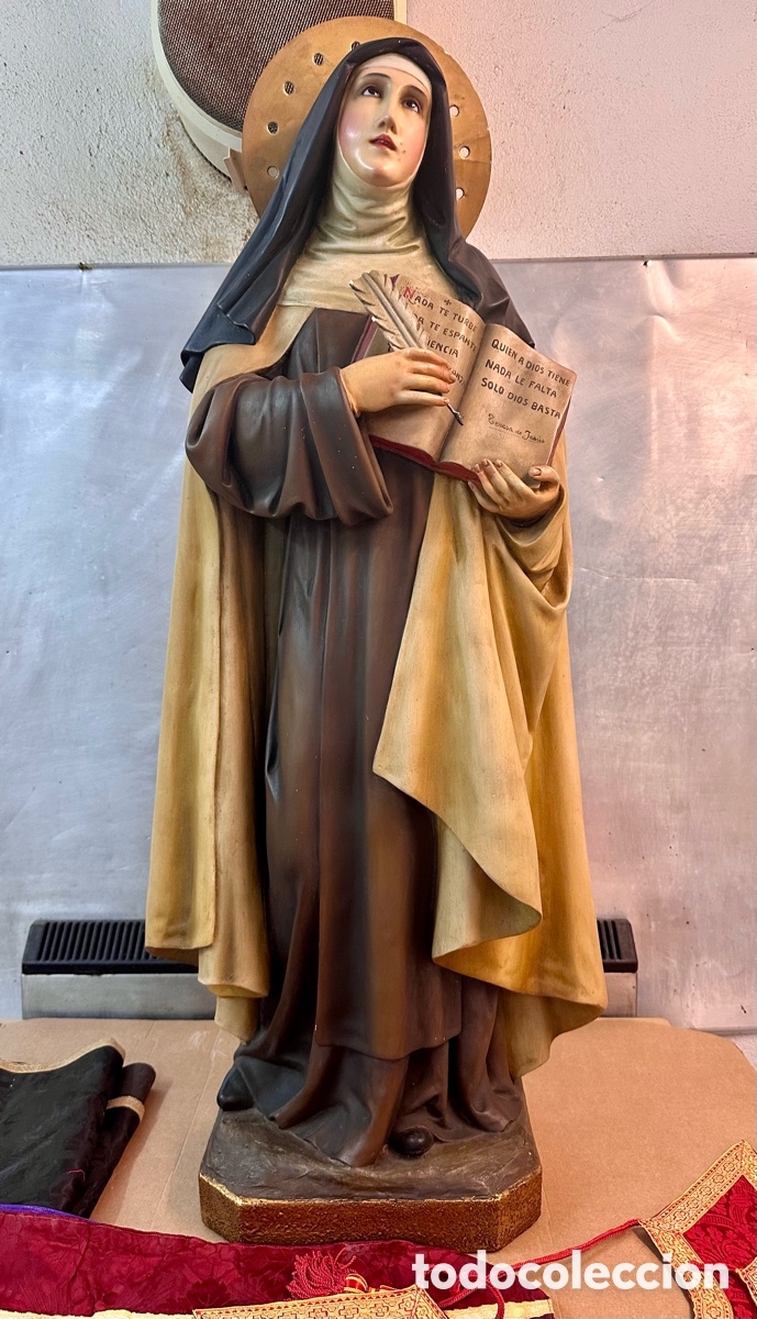 Arte: SANTA TERESA DE JES&Uacute;S. OLOT. 115 cms aproximadamente. PASTA MADERA, OJOS DE CRISTAL.