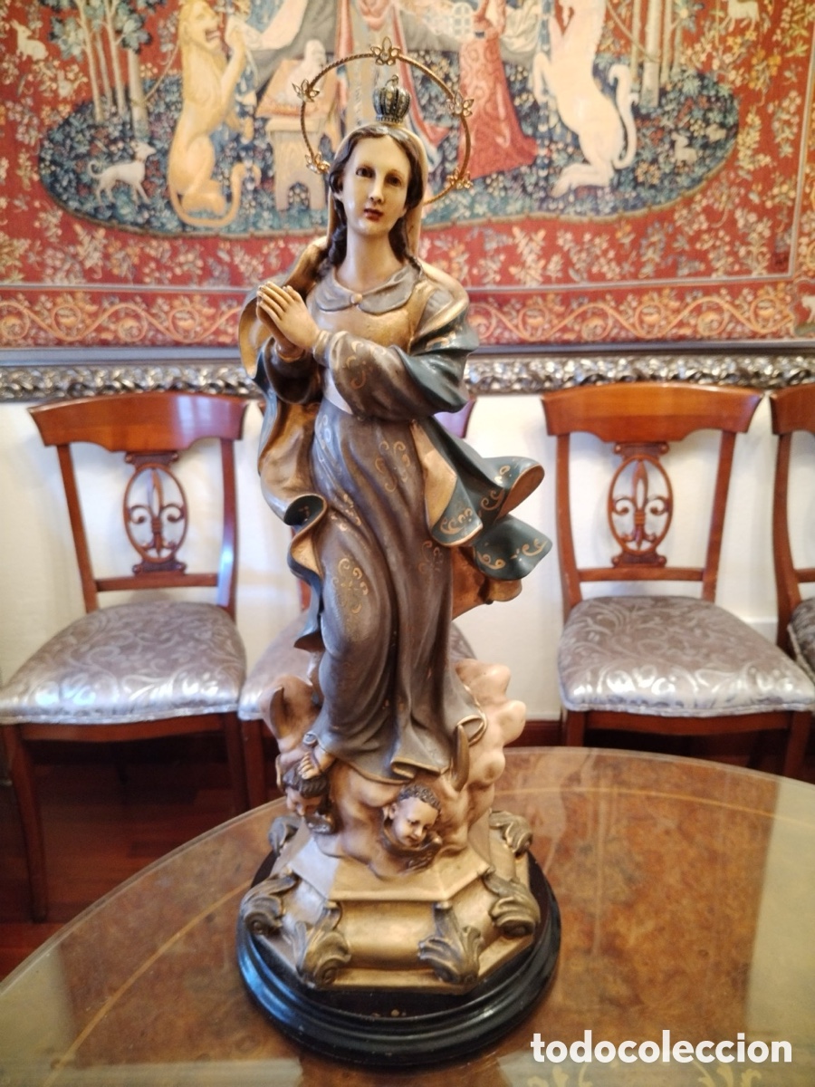 Arte: JULIARTE Virgen policromada con &aacute;ngeles y aureola - gran figura